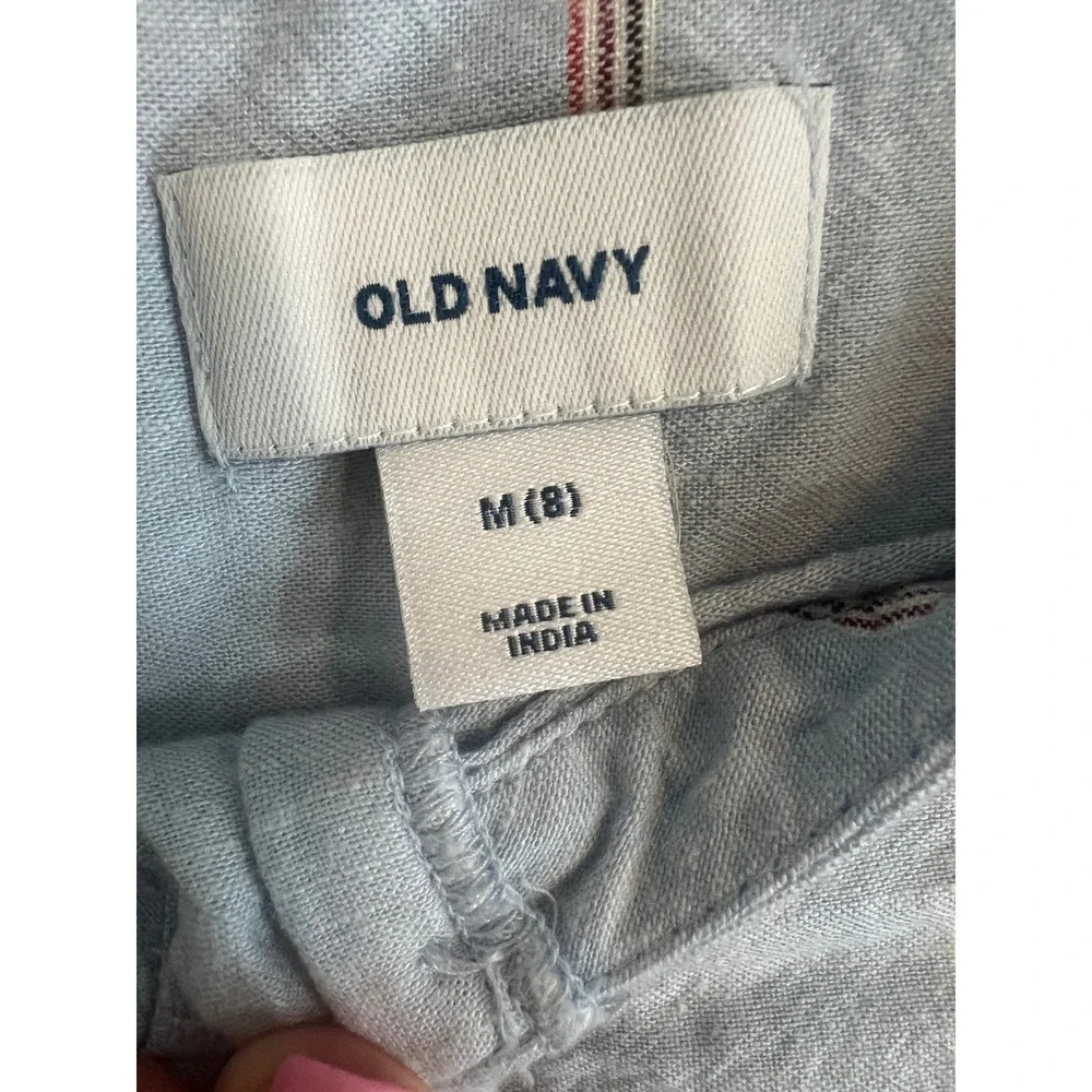 Old Navy Girls Blue Striped Linen Blend Puff Sleeve Blouse Top Size M 8